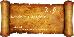 Koháry Jolán névjegykártya